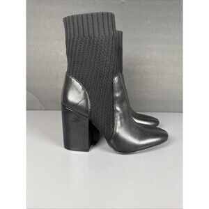 Vince Camuto DIANDRA Black Leather Sock Bootie Chunky Heel‎ Pull On Boot Sz 7 M